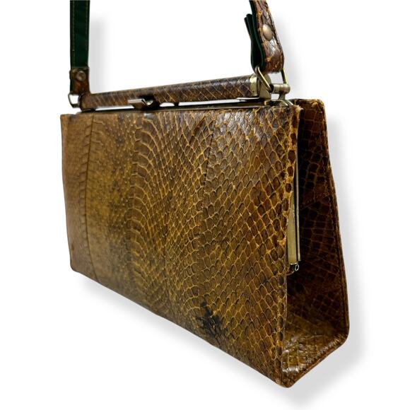 1950's brown snakeskin top handle purse - Picture 5 of 16